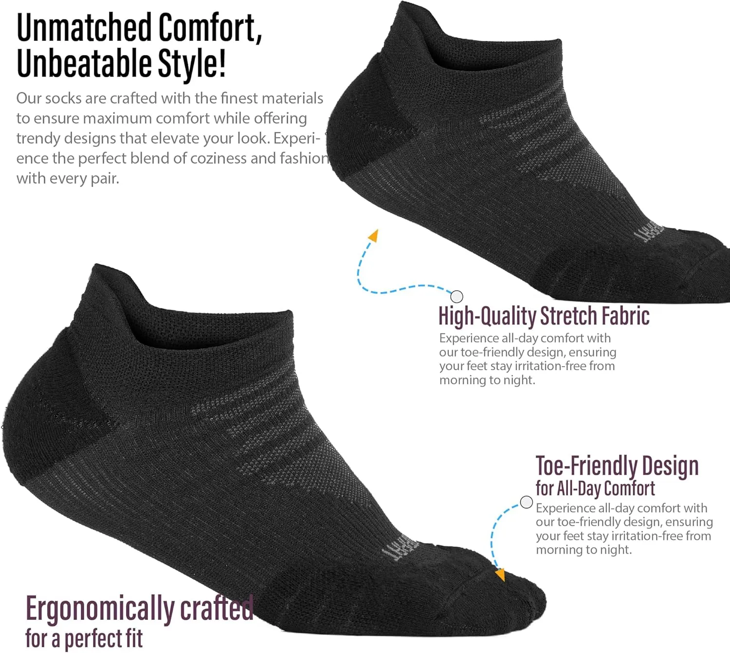 Ankle Socks, Athletic, Sports, 3 Pack, Black