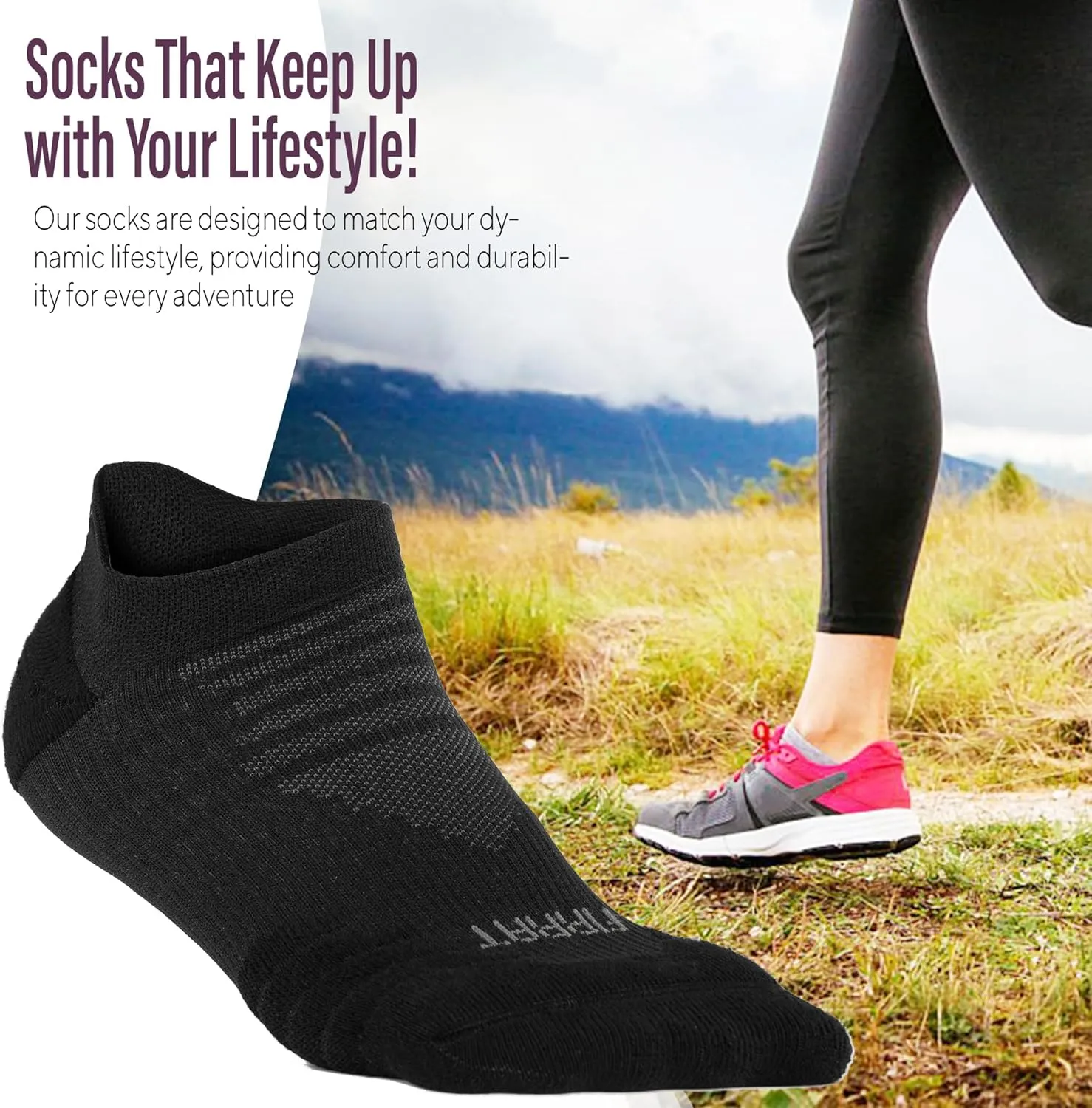 Ankle Socks, Athletic, Sports, 3 Pack, Black