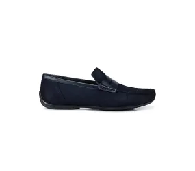 Blue Suede Moccasins With Leather Panel