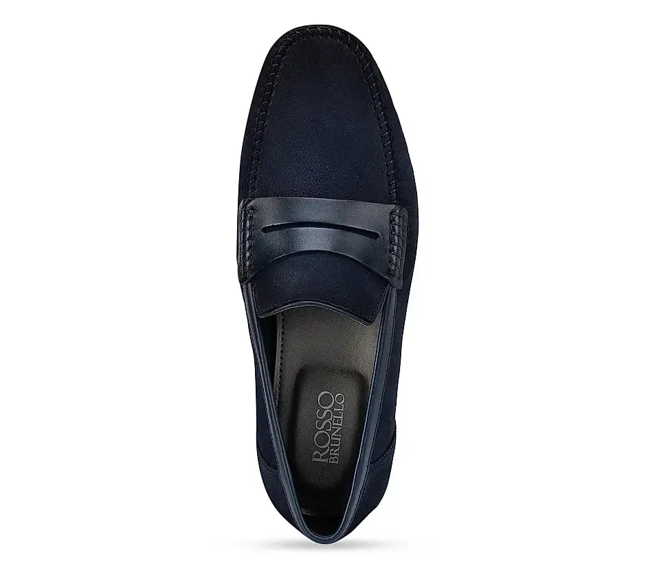 Blue Suede Moccasins With Leather Panel