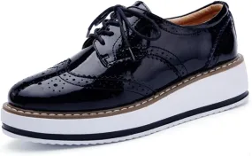 DADAWEN Women's Platform Lace-Up Wingtips Square Toe Oxfords Shoe