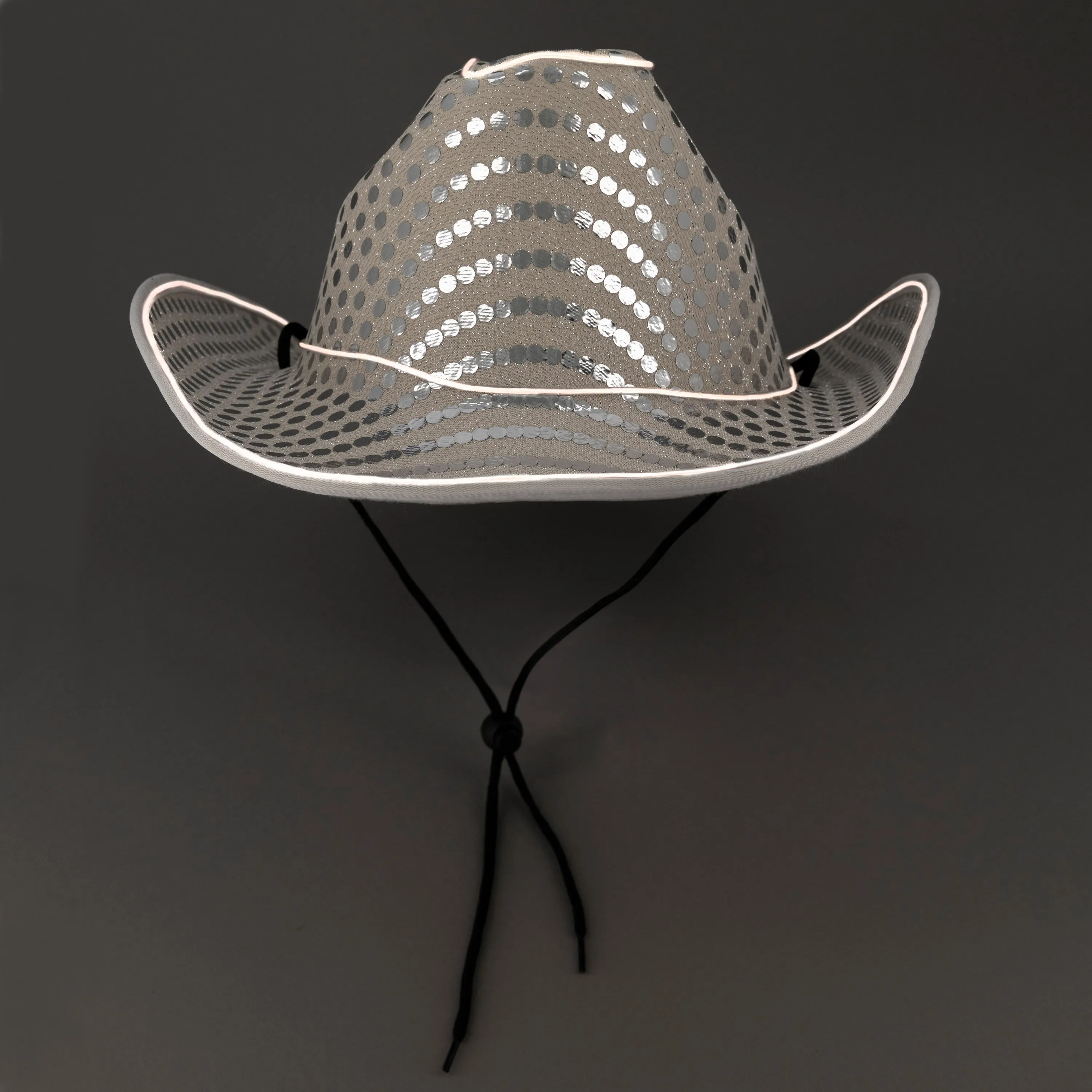 LED Flashing EL Wire Sequin White Cowboy Party Hat - Pack of 36 Hats