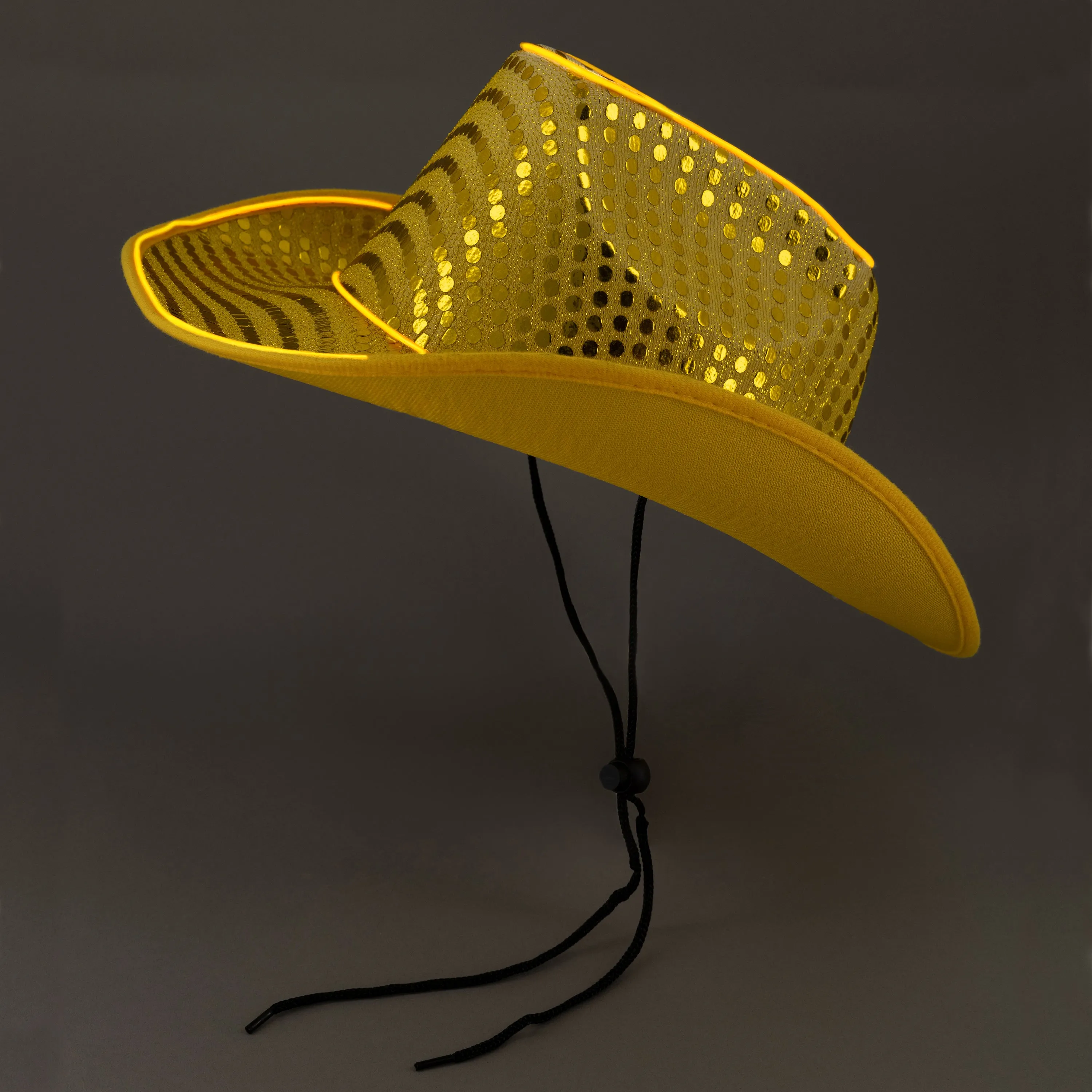 LED Flashing Gold EL Wire Sequin Cowboy Party Hat - Pack of 96 Hats