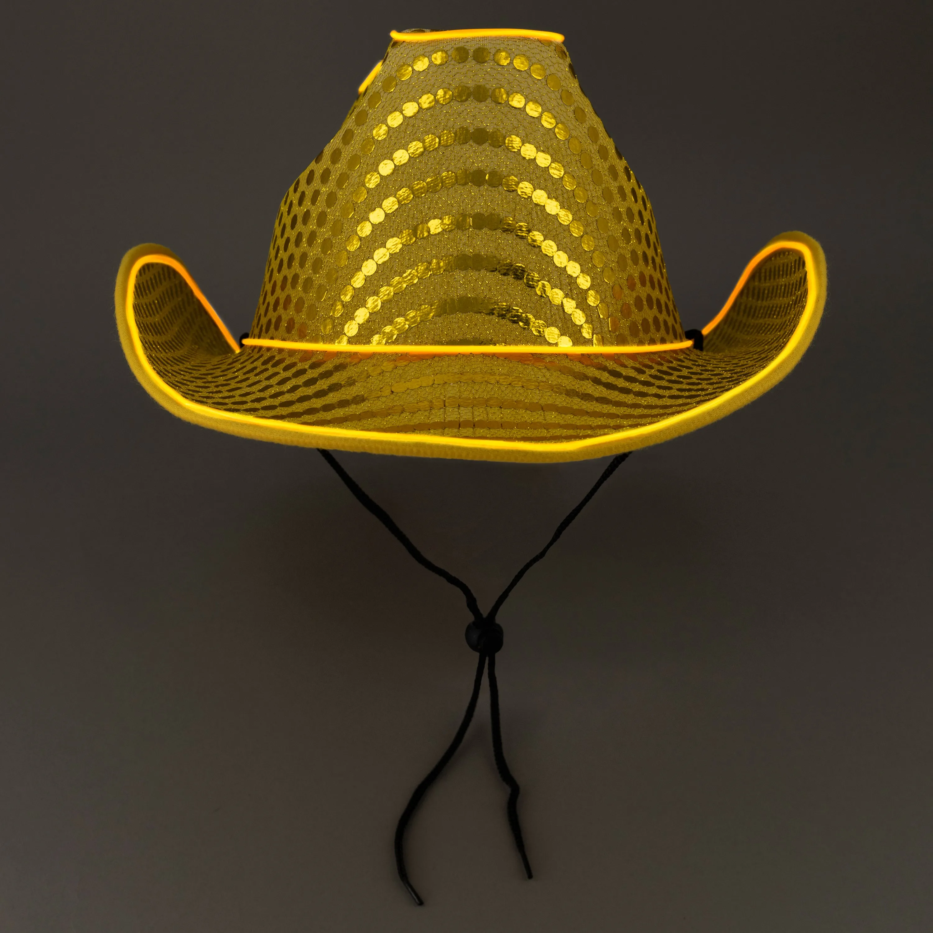 LED Flashing Gold EL Wire Sequin Cowboy Party Hat - Pack of 96 Hats