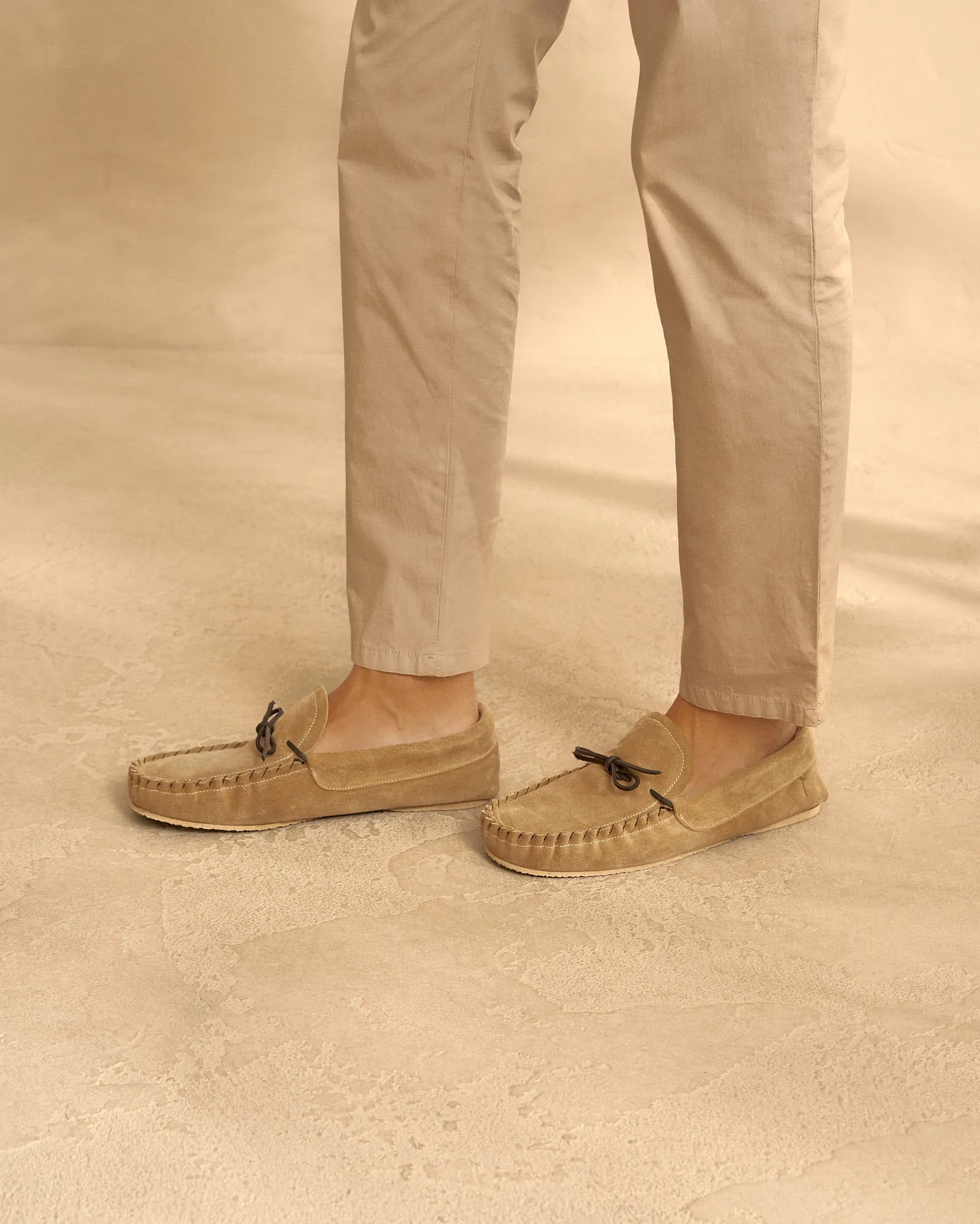 Suede With Faux Fur Moccasins - M28LF - Cortina Washed Beige
